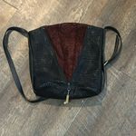 Sondra Roberts  Bucket Zip Purse Red Suede Snake Skin Pattern Button Closure‎ Photo 1