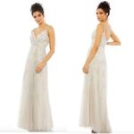 Mac Duggal  9141 Floral Embroidered Sleeveless Beige Multicolor Gown, Size 10 Photo 1