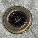 Vintage Gold Tone Nautical Clip On Earrings Round Blue Resort Cruise Statement Photo 7