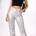 Rebecca Minkoff  Silver Metallic Straight Leg Jeans Size 8 Y2K Photo 0