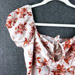 Women's XS White Floral Milkmaid Cap Sleeve Dress Tie Front Smocked Midi Dress Photo 3