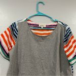 Anthropologie  Porridge Mixed Media Colorful Stripe Gray Short Sleeve Small S Photo 4