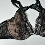 Victoria's Secret Black Lace Unlined Bra 32DD Plunging Neckline Photo 2