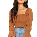 Puffy Sleeve Top Tan Size M Photo 0