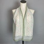 Vintage Scarf Scribble‎ Print Sheer White Small Print Rectangular Olive Green Photo 2