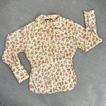 ZARA  Satin Floral Print Ruched Sides Blouse Cream Pink Small Button Front Photo 13