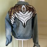 Free People  Sequin Glam Denim Jacket in Indigo Blue Size Small Photo 6