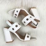 AMS Women's  Sarah Silver Grommet Eyelets Accent Slingback Block Heel Sandals Shoes White Size 6.5 Photo 1