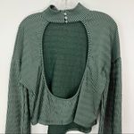 Free People Beach Flare Sleeve Mock Neck Striped Top Large Green Photo 3