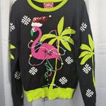 JEM Holiday Sweater Womens XL Black Flamingo Sequin Santa Hat Ugly Christmas Photo 0