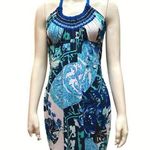 Cache Halter Dress Size 8 Blue Floral Print Polyester Spandex Photo 0