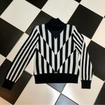 Saunders Collective Striped Sweater Black & White Referee Optical Illusion sz L Photo 7