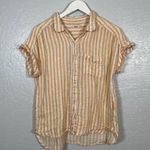 Faherty Women M Yellow White Stripe Avery Shirt Linen Button Front Dolman Boho Size M Photo 0