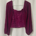 Anthropologie  Smocked Velvet Puff Sleeve Pink Magenta Square Neck Blouse Small Photo 8