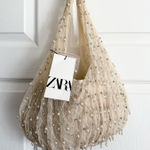 ZARA  Beige Beaded mesh pearl embroidered Handbag shoulder bag Photo 0