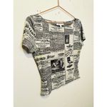 RONNY KOBO Women's Black White Mesh Newspaper Graphic Zanzabar Top Size Large Photo 4