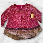 st. john's bay St. John’s Bay Blouse size S Red Neutral Scarf Floral Garden Paisley Photo 1