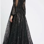Mac Duggal NEW NWT Jewel Encrusted Illusion Long Sleeve A Line Maxi Gown Black Photo 1