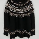 Calvin Klein Women Fair Isle Knit Sweater Black Brown White Crew Neck Size L Photo 0