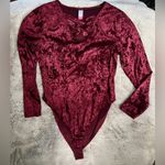 No Boundaries Bodysuit V-Neck w Crisscross Bodice, Long Sleeves, Velvet Burgundy, Sz Large Photo 5