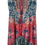 Avenue High Low Beachy Maxi Dress Womens 14/16 Pink Blue Beaded Tassels Photo 0