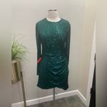 Mac Duggal NWT 11291 Short Sheath Dress Long Sleeve Sequins Ruched Emerald Sz 8 Photo 3