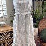 J.Crew  White Multi Metallic Shimmer Stripe Ruffle Trim Midi Maxi Dress Photo 0