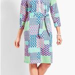 Talbots  Island Patchwork Floral Print Belted Shirt Dress Sz 4 Convertible Sleeve Photo 1