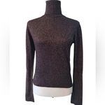 ZARA  Women Small Knit Turtleneck Brown,‎ Black & Gold Metallic Knit Sweater Photo 1