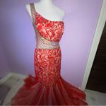 Panoply 44236 Prom Dress Women Size 12 Lace Overlay Tulle Trumpet Mermaid Glam Photo 1