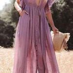VICI Mauve Purple Button Front Cinched Waist Maxi Dress Photo 2