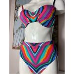 Trina Turk Rainbow Louvre High Waist Bottoms & Underwire Swim Size 10 12 Large Photo 5