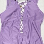 Shade & Shore  purple lavender low back v-neck tie up swimsuit Photo 4