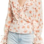 Free People MEDIUM Amanda Ruffle Floral Top Wrap Blouse Boho Ivory Photo 0