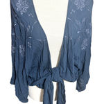 Lucky Brand Teal Green Embroidered Wrap Tie Front Blouse Sz XS/S Boho Photo 0