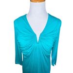 Daisy Fuentes CHIC DRESS SEASCAPE BLUE RUCHED NECKLINE SHIEATH DRESS SMALL NEW Photo 1