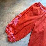 Nicole Miller  Artelier Orange Pink Embroidery Tassel Boho Peasant Blouse Size M Photo 3