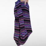 CHAPS Sport Quarter Zip Pullover Top Striped Black Purple Teal M Preppy Photo 2