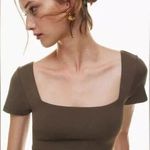 Babaton Aritzia Contour Square neck Short Sleeve Second Skin Cropped Top Brown Photo 1