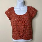 American Eagle Orange Short Sleeve Cropped Shirt Women's Small Photo 0