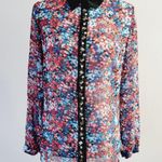 Ny Collection  Multicolored Floral Sheer Embellished Button Down Size Medium Photo 1