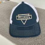 Miesfeld’s Meat Market Navy Blue and White Flat Brim Trucker Hat Adjustable Back Photo 1
