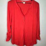Lucky Brand  Red Pullover 3-Button Long Sleeve Top Size XL Photo 0