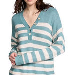 PINK - Victoria's Secret VICTORIA SECRET | PINK Cambridge Knit Henley Beach Sweater Blue/Ivory Striped M Photo 0