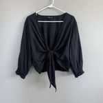 Phool Women’s Cotton Front Tie Blouse Top Tunic Black Size XL Cotton 3/4 Sleeve Photo 4