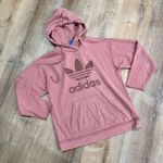 Adidas  | Pink Trefoil Raw Hem Oversized Pullover Drawstring Hoodie Photo 1