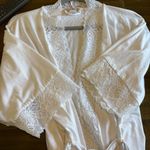 Linea Donatella  White Lace Trim Wrap Robe Bridal Shower Nightgown S M Soft Cozy Photo 5
