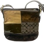 Coach Vintage Signature F10421 Patchwork Crossbody Shoulder Bag Brown Suede Photo 0
