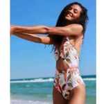 Aerie NEW  Twist Front Floral Leaf Cut Out One Piece Swimsuit Size Small Photo 11