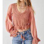 Free People Megan Crochet Top Coral Sands Sz Large Photo 0
